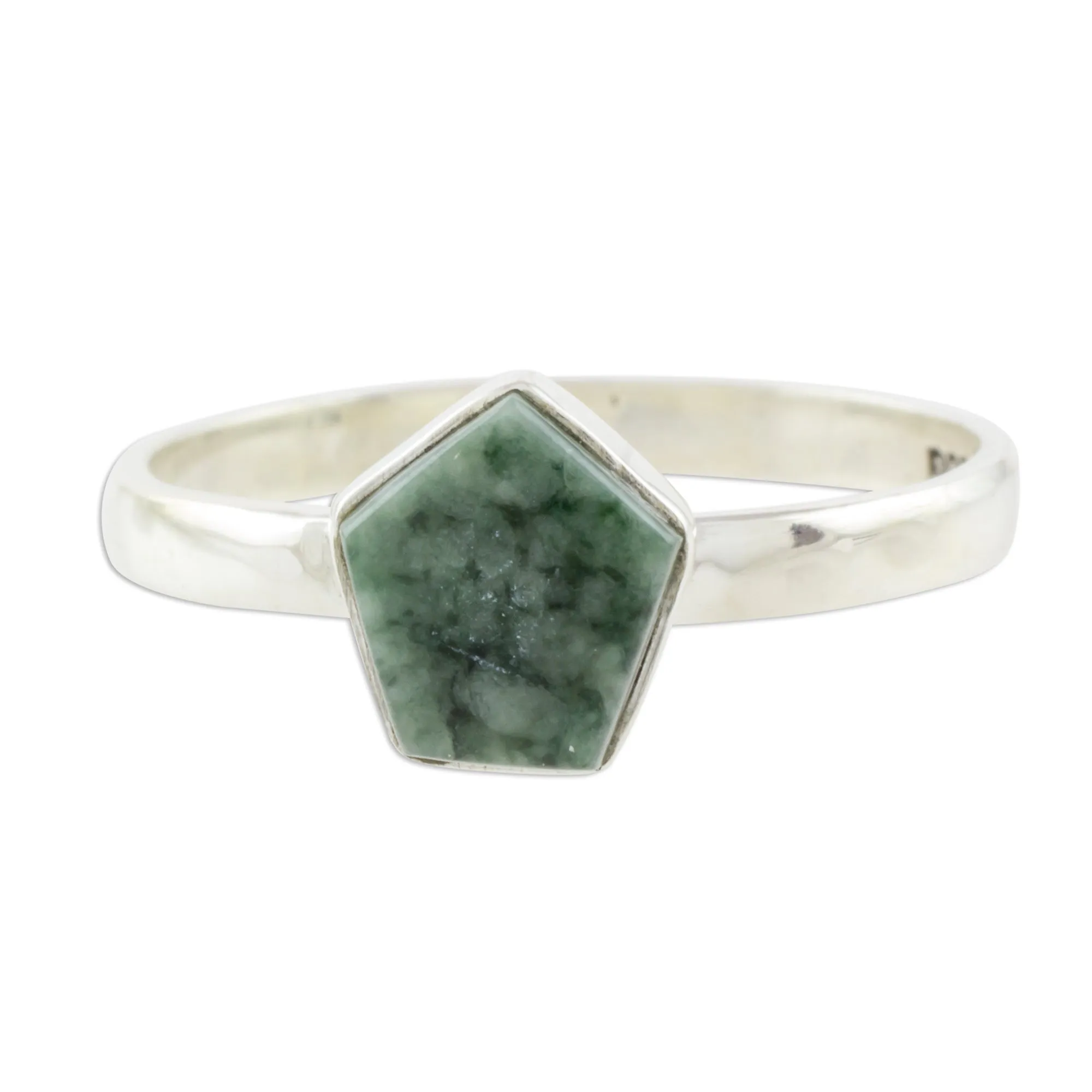 Light Green Jade Pentagon and Sterling Silver Cocktail Ring - Striking in Light Green | NOVICA