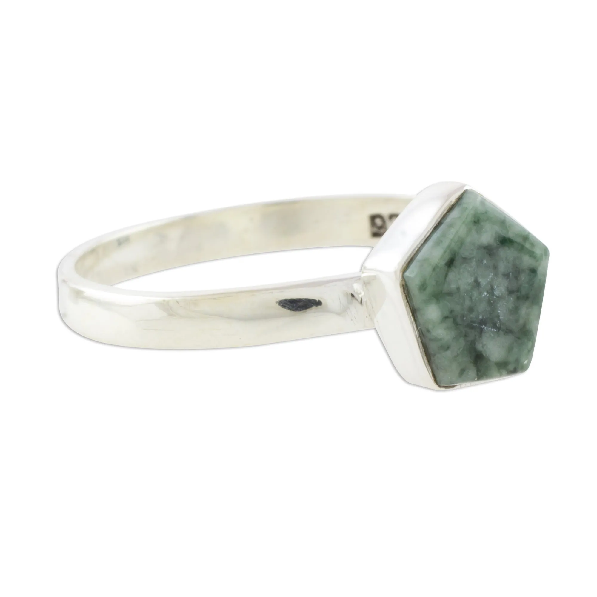 Light Green Jade Pentagon and Sterling Silver Cocktail Ring - Striking in Light Green | NOVICA