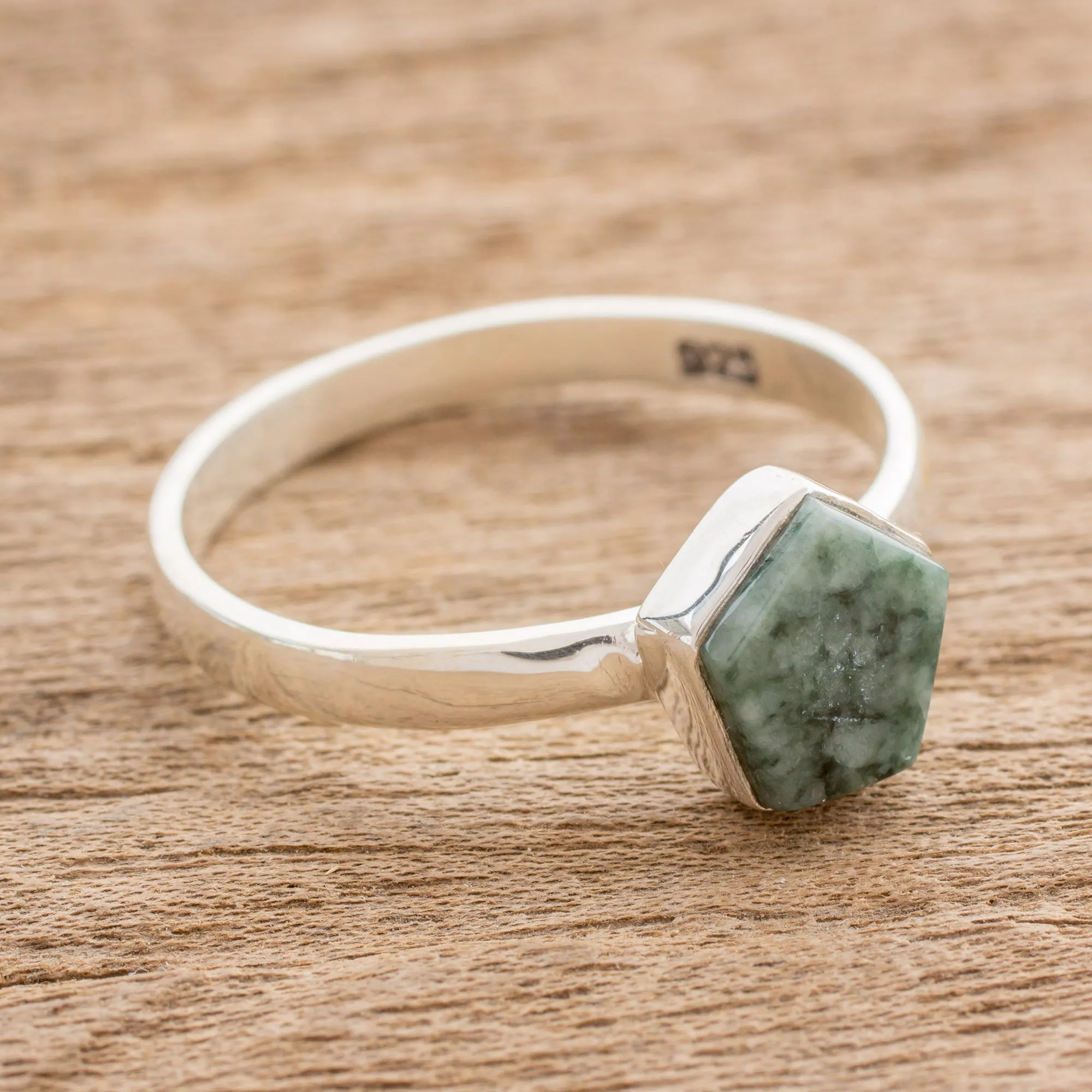 Light Green Jade Pentagon and Sterling Silver Cocktail Ring - Striking in Light Green | NOVICA