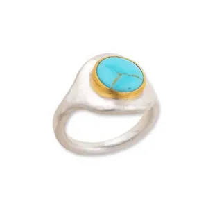 Lika Behar Jelly Bonbon Kingman Turquoise Signet Ring in Sterling Silver and 24K Yellow Gold