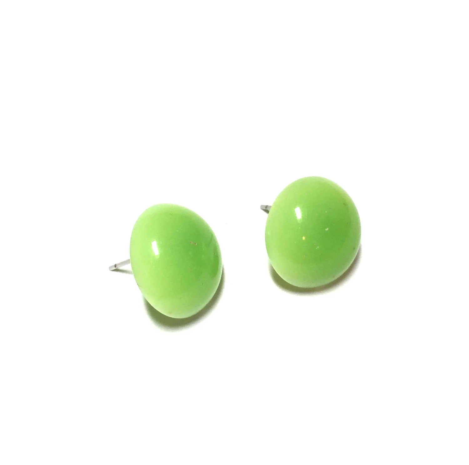 Lime Green Moonglow Retro Button Stud Earrings