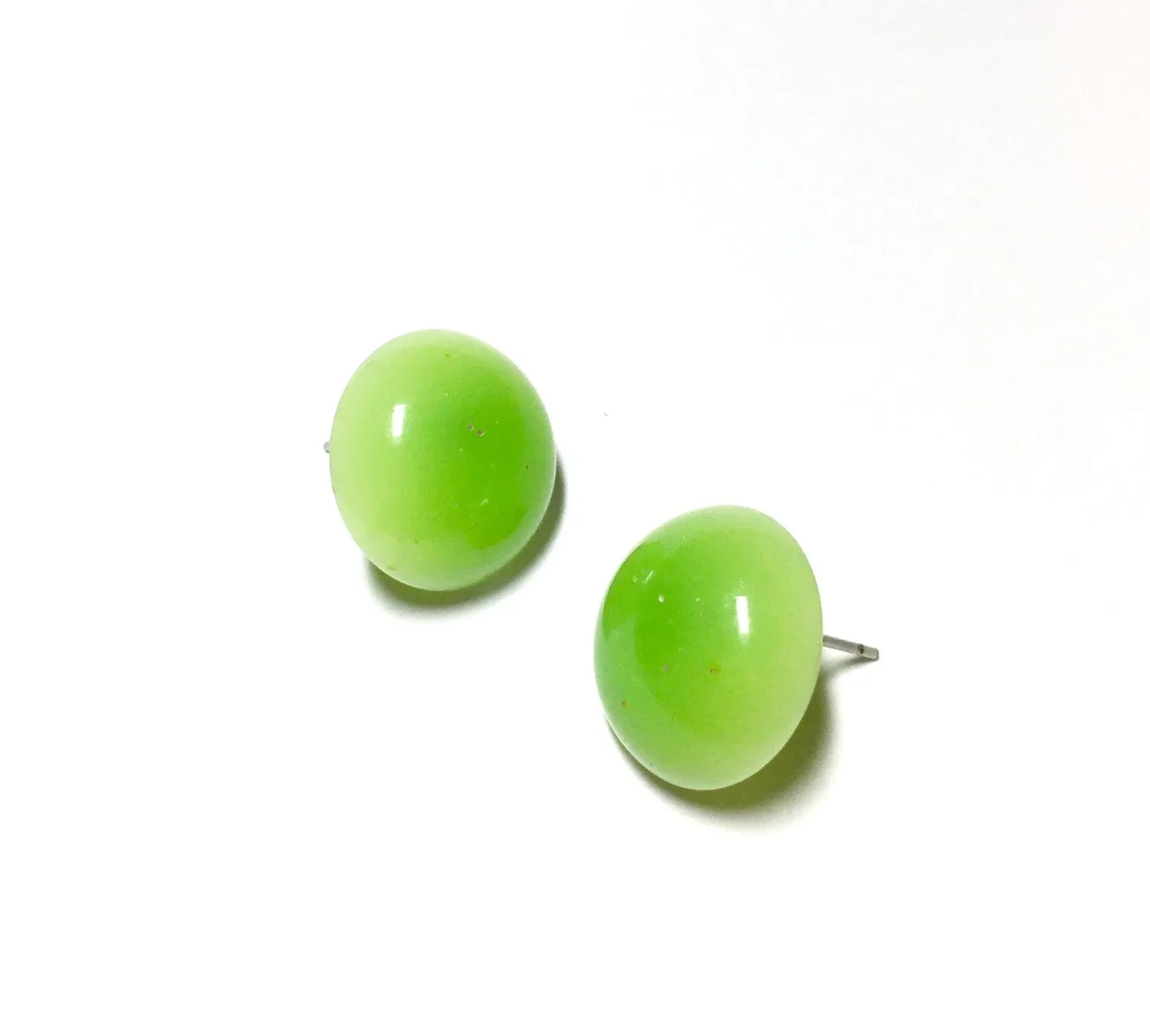 Lime Green Moonglow Retro Button Stud Earrings