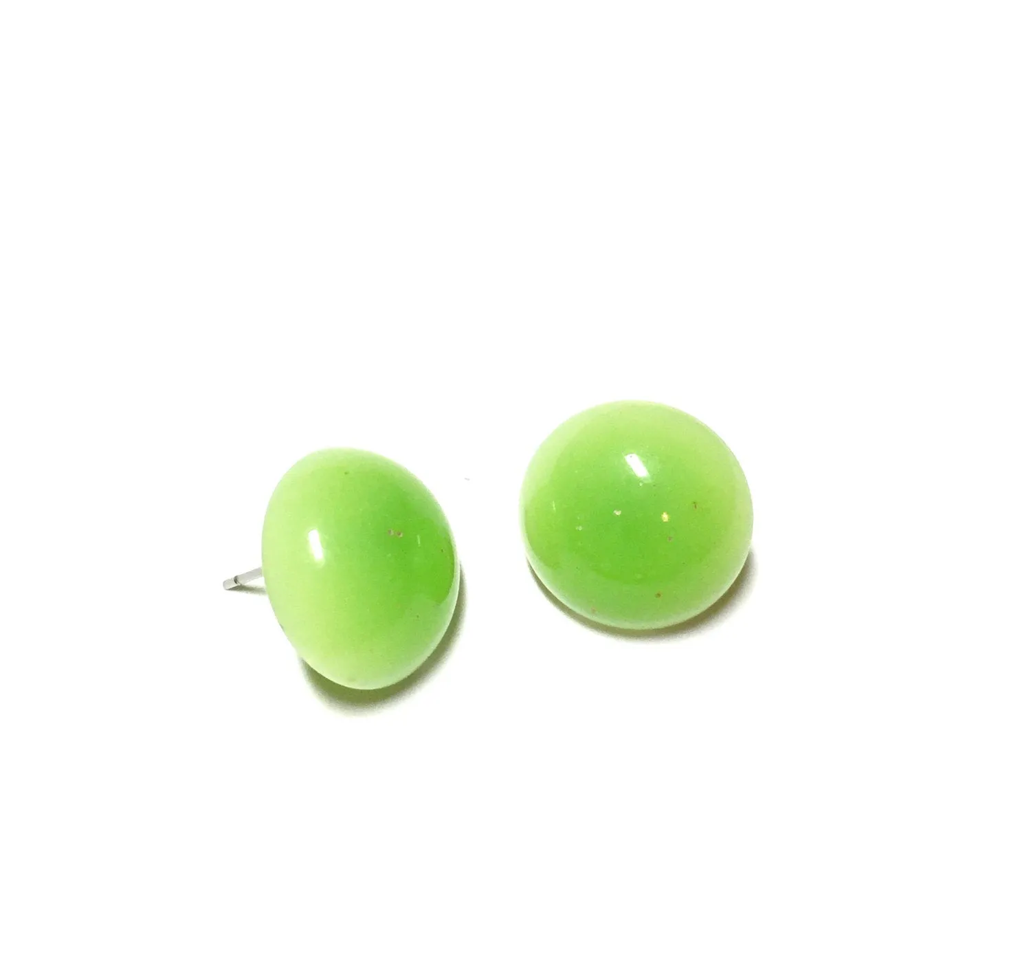 Lime Green Moonglow Retro Button Stud Earrings