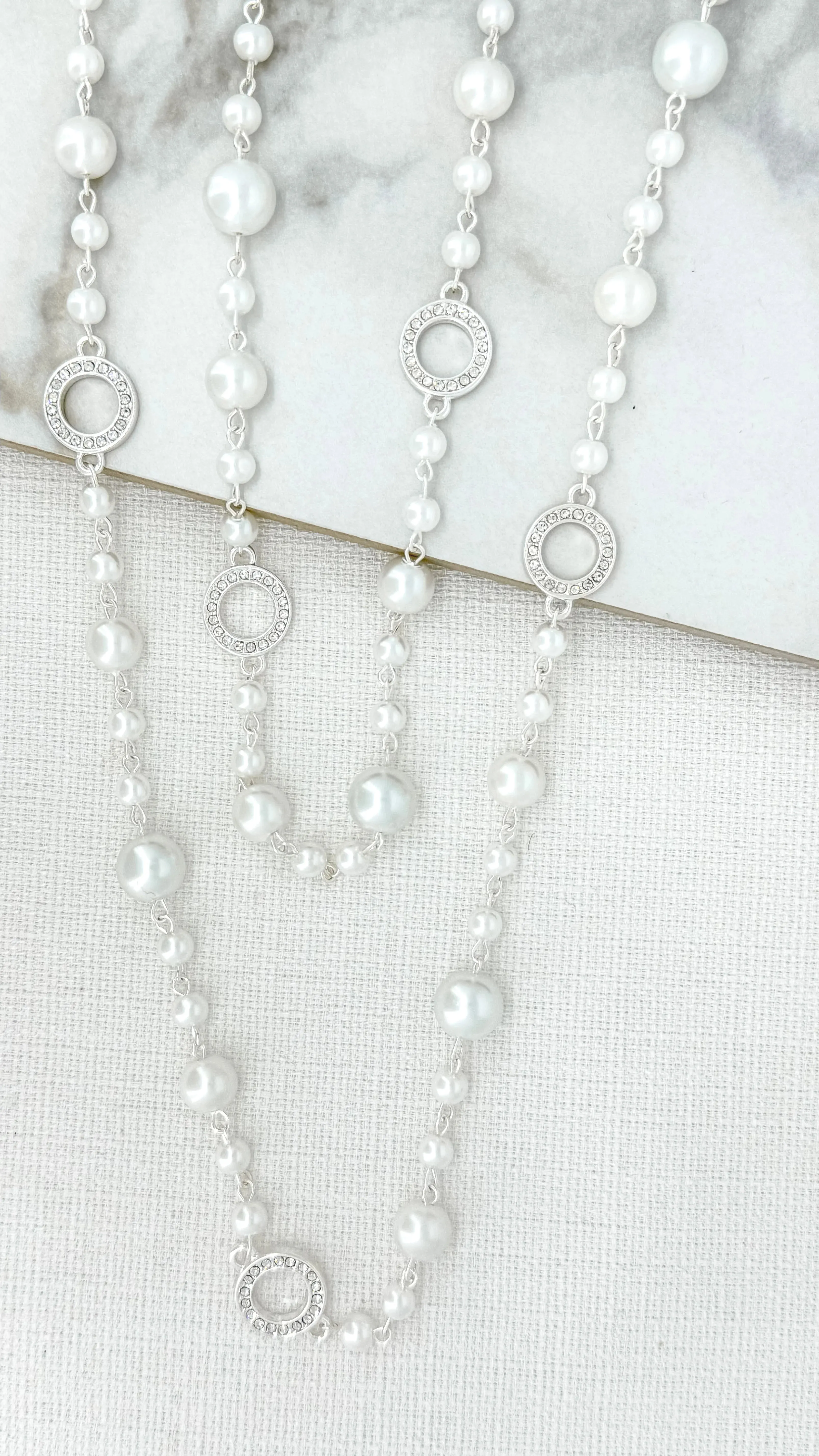 Long Pearl Necklace- Silver