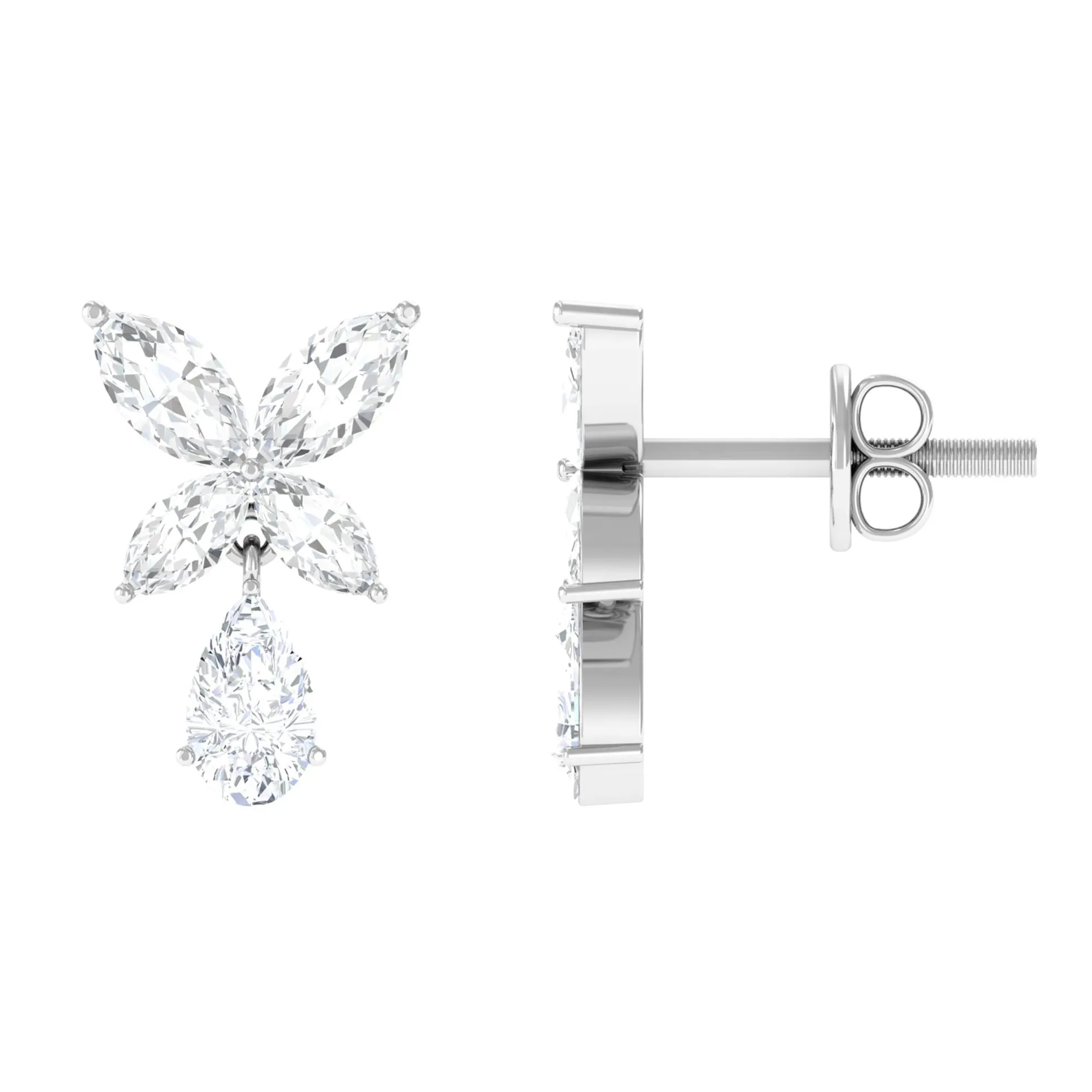 Marquise and Pear Cut Moissanite Flower Drop Earrings