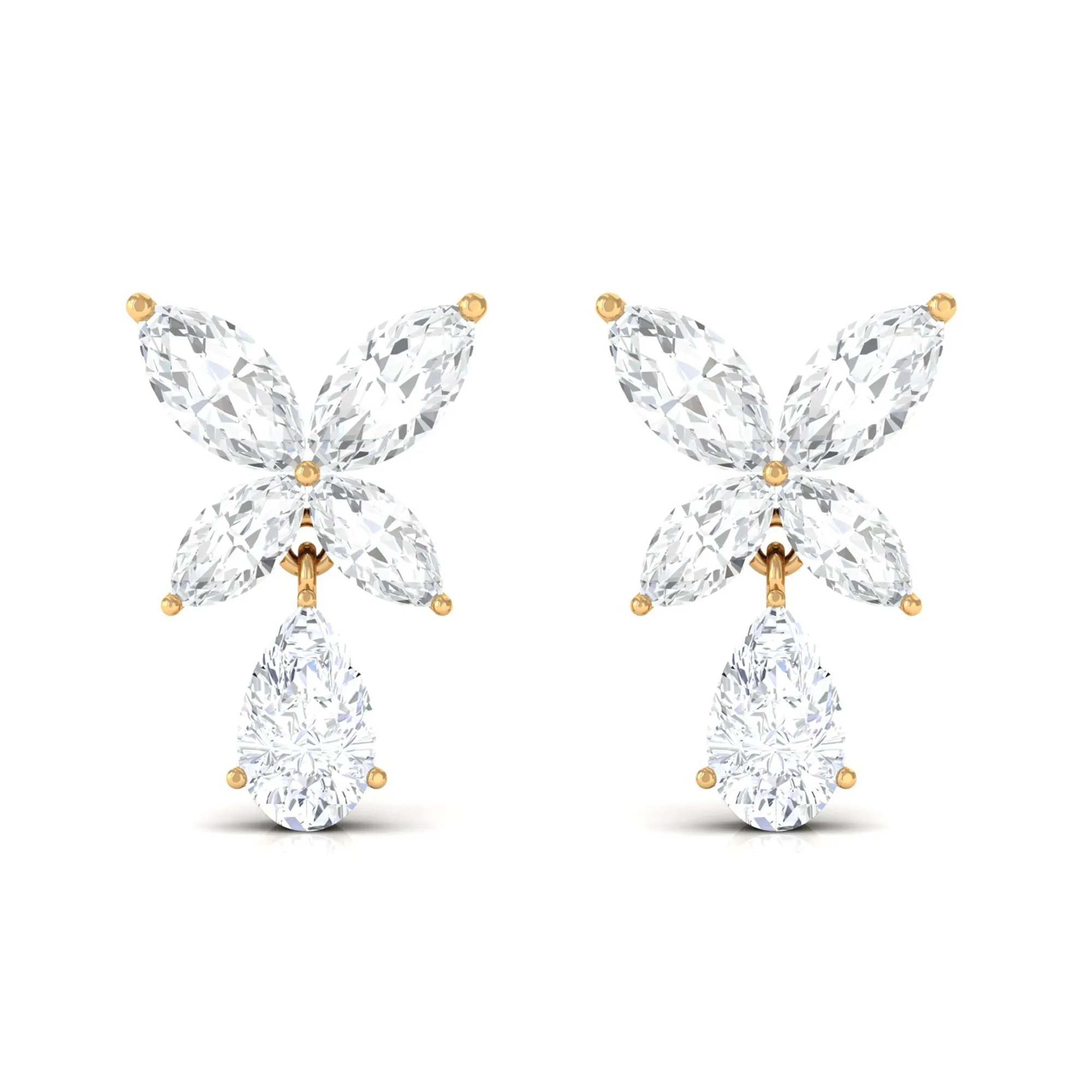 Marquise and Pear Cut Moissanite Flower Drop Earrings