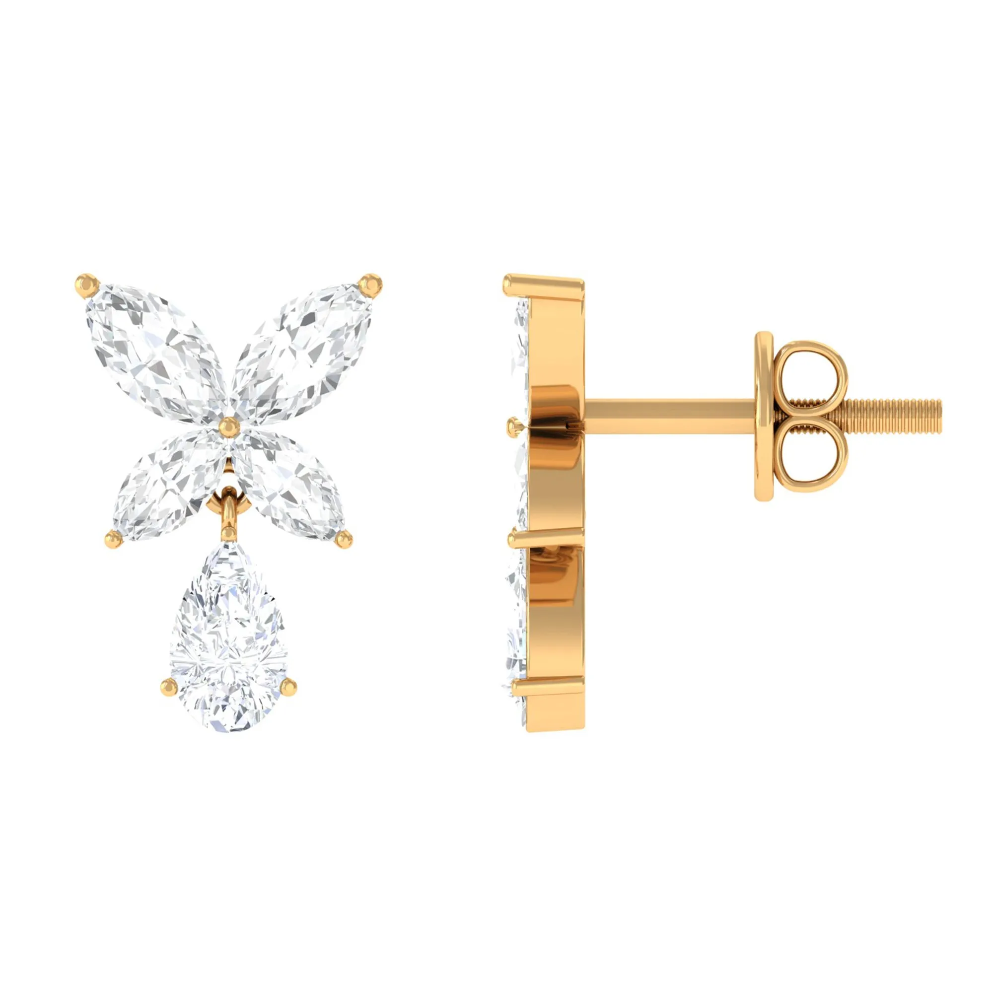 Marquise and Pear Cut Moissanite Flower Drop Earrings