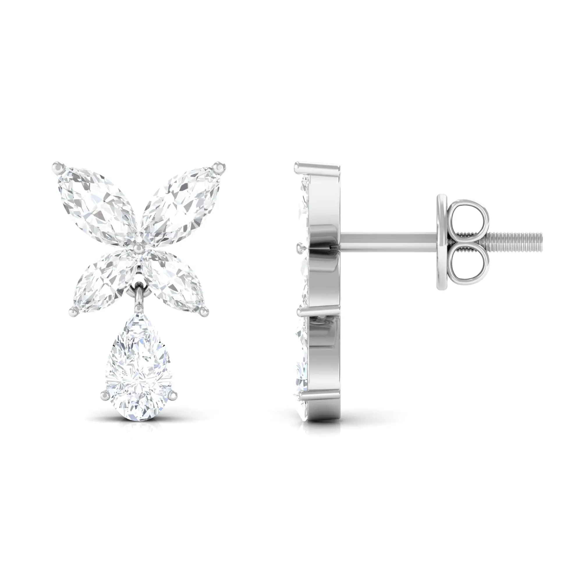 Marquise and Pear Cut Moissanite Flower Drop Earrings