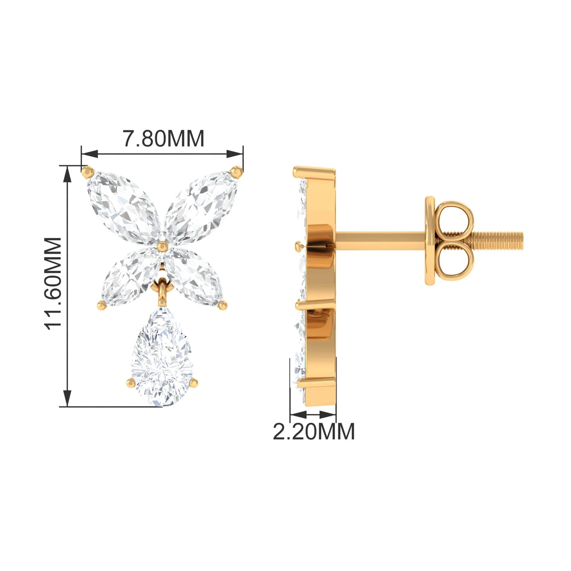 Marquise and Pear Cut Moissanite Flower Drop Earrings