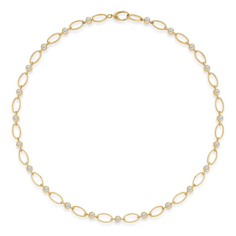 Medium Edith Link Necklace with Diamond Bezel Accents