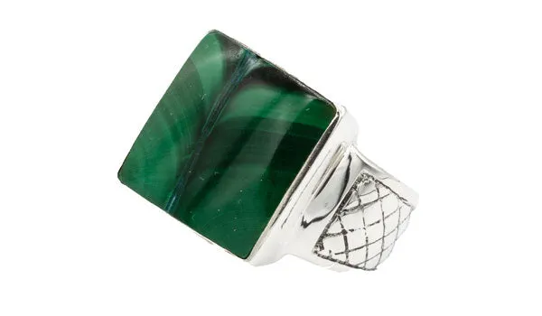 Men's Sterling Silver Malachite Gemstone Signet Ring