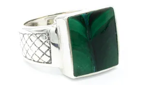 Men's Sterling Silver Malachite Gemstone Signet Ring