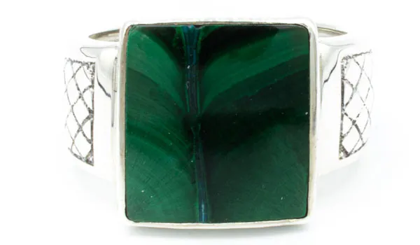 Men's Sterling Silver Malachite Gemstone Signet Ring