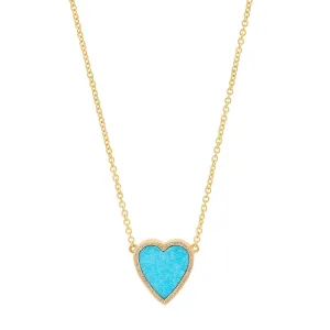 Mini Turquoise Inlay Heart Necklace with Diamonds