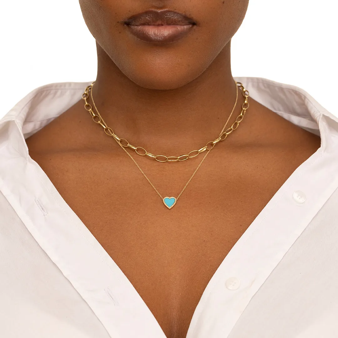 Mini Turquoise Inlay Heart Necklace with Diamonds