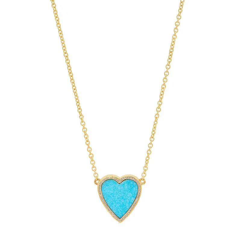 Mini Turquoise Inlay Heart Necklace with Diamonds