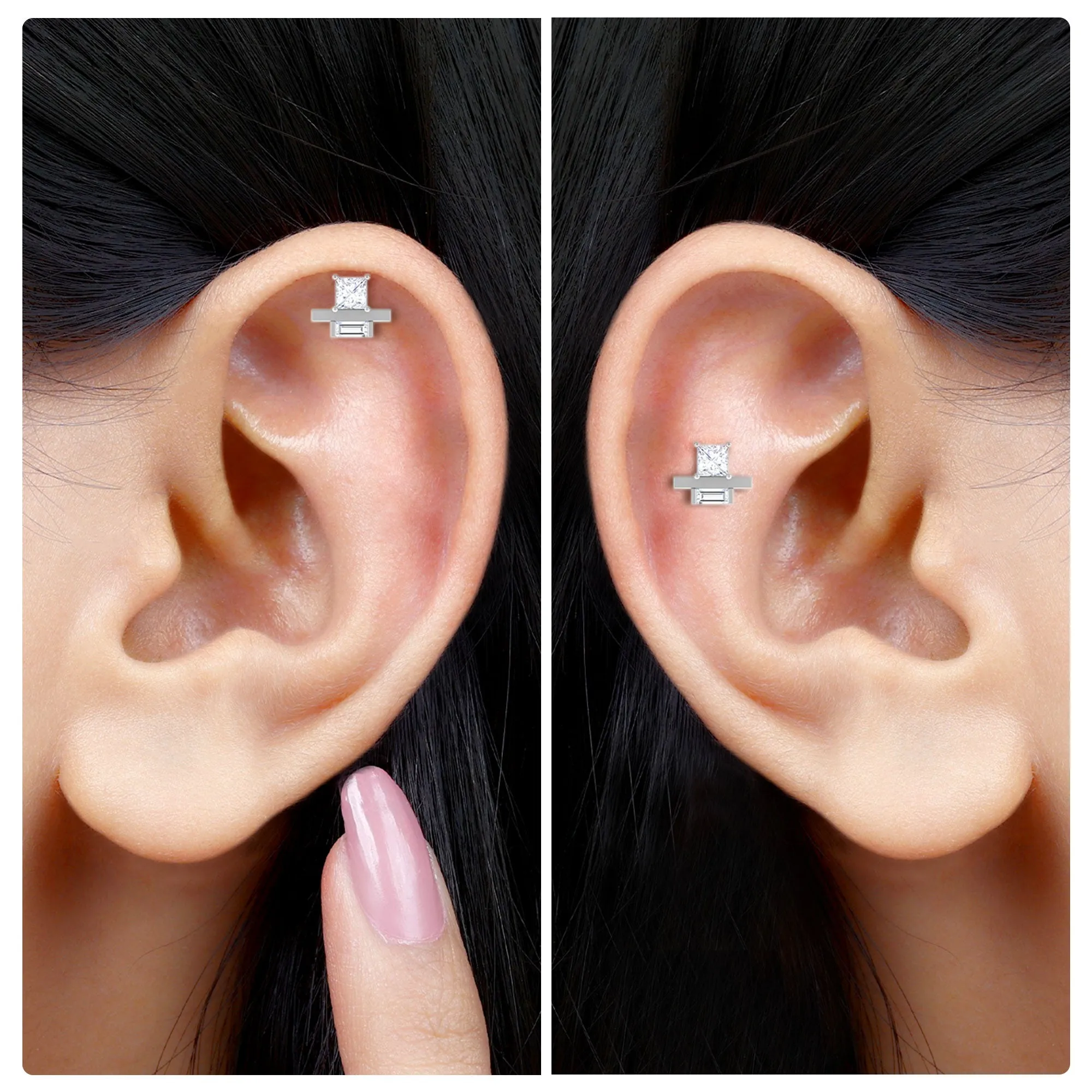 Minimalist Princess Cut Moissanite Cartilage Earring