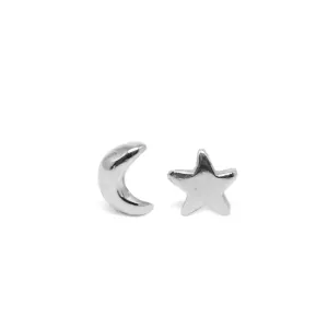 Moon and Star Stud Earrings | Sterling