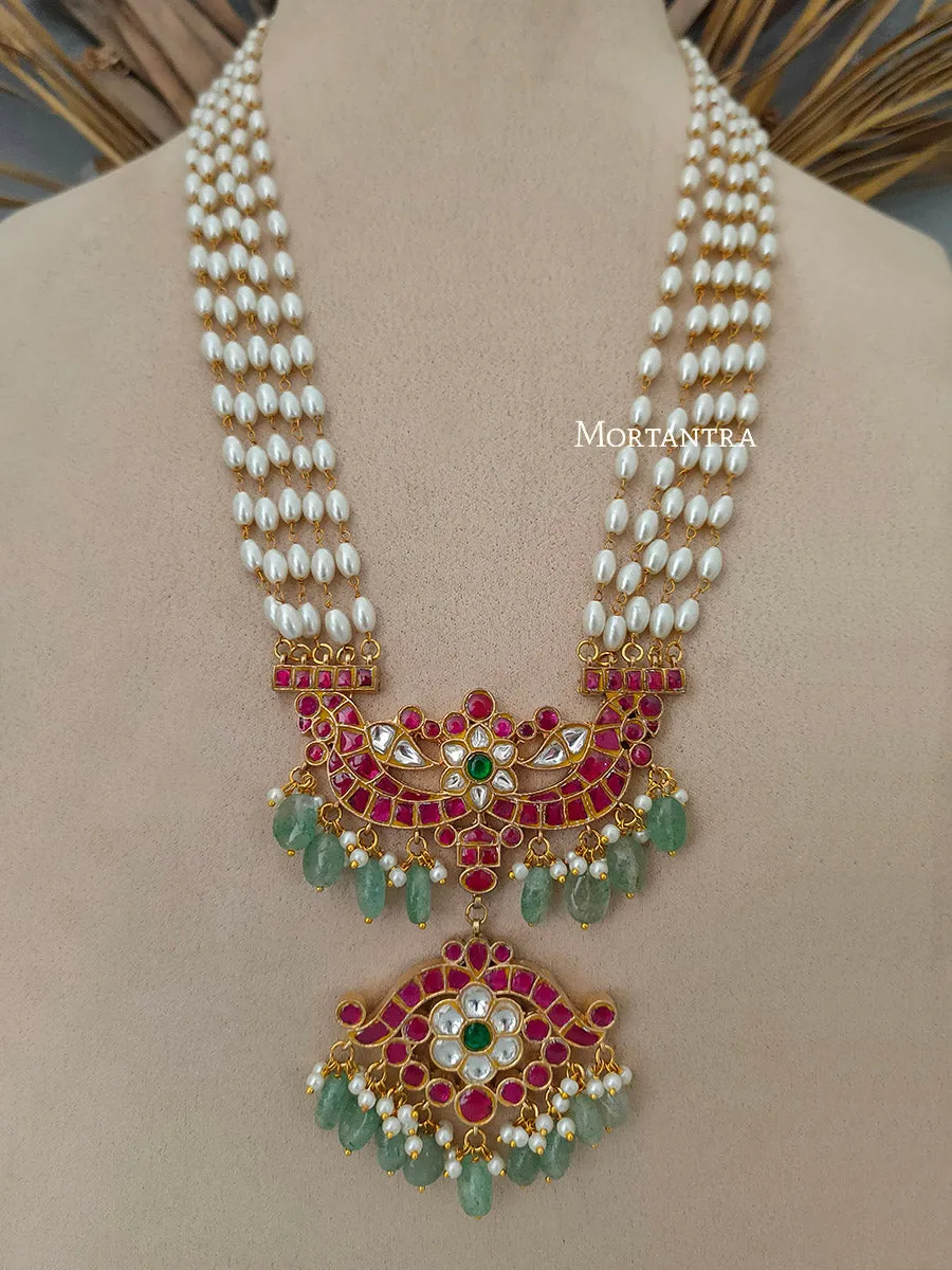 Multicolor Gold Plated Jadau Kundan Necklace Set - MS1731M