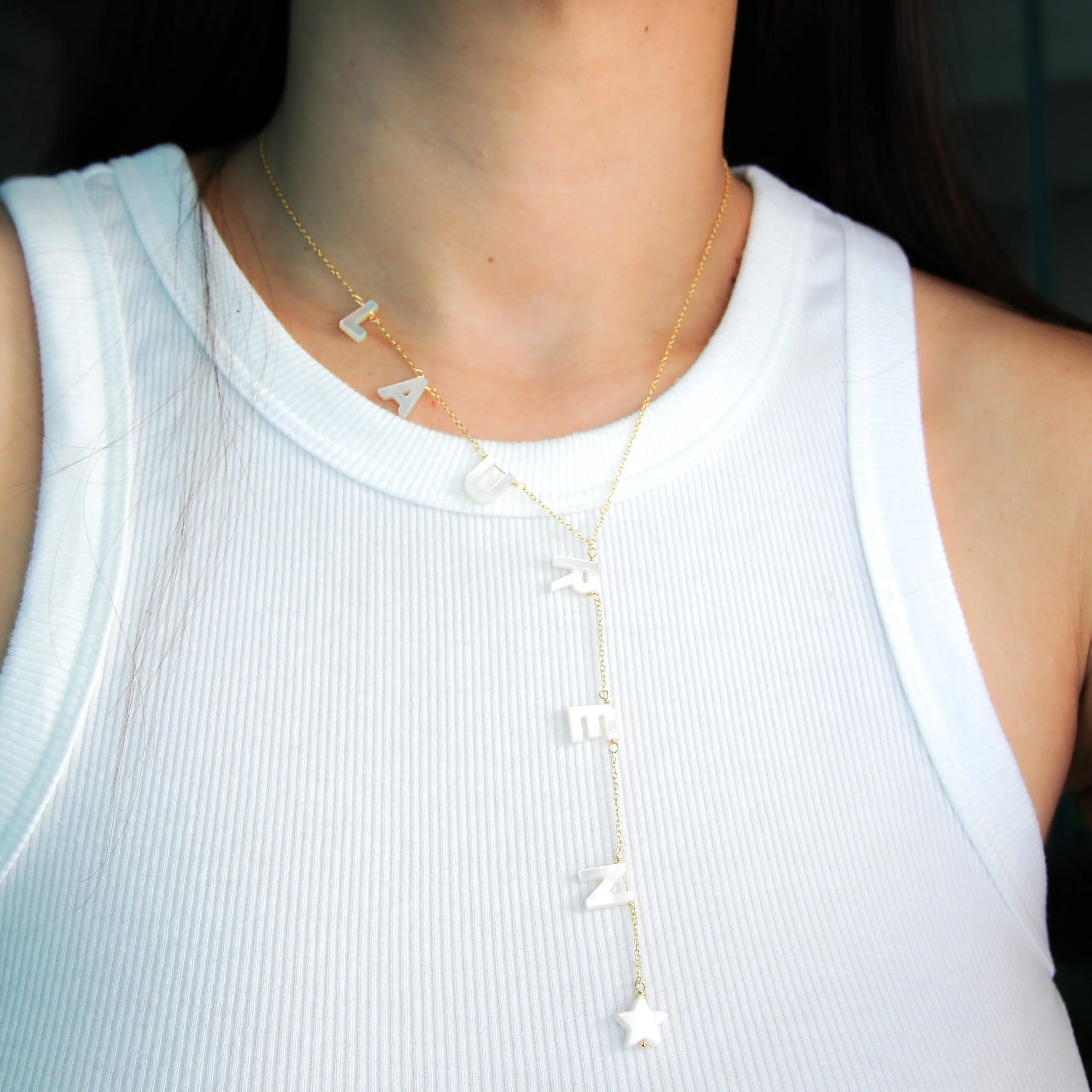 Nacre Name Lariat Necklace