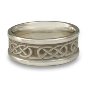 Narrow Self Bordered Love Knot Wedding Ring in 14K White Gold