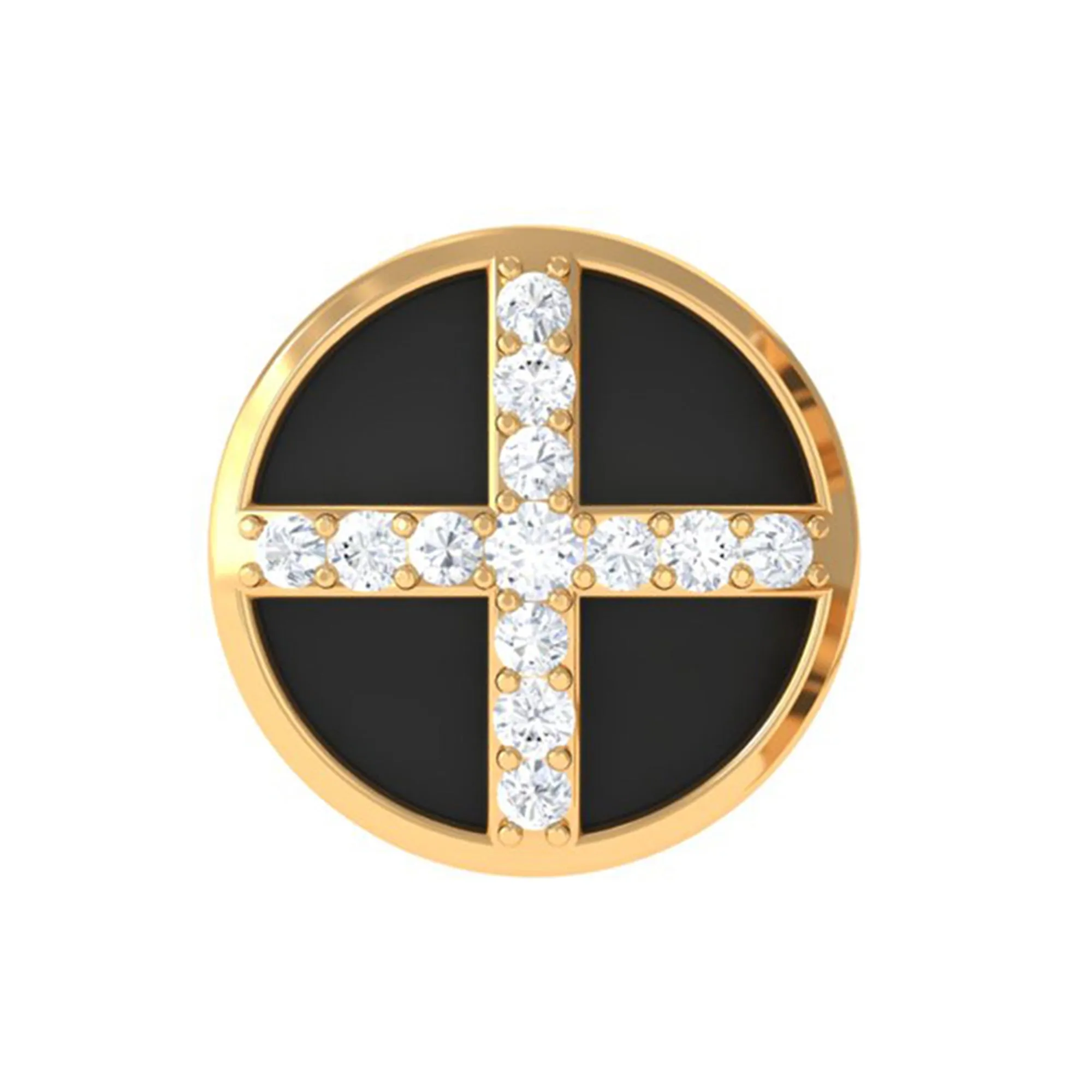 Natural Diamond Black Enamel Circle Earring in Gold