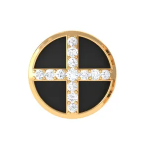 Natural Diamond Black Enamel Circle Earring in Gold