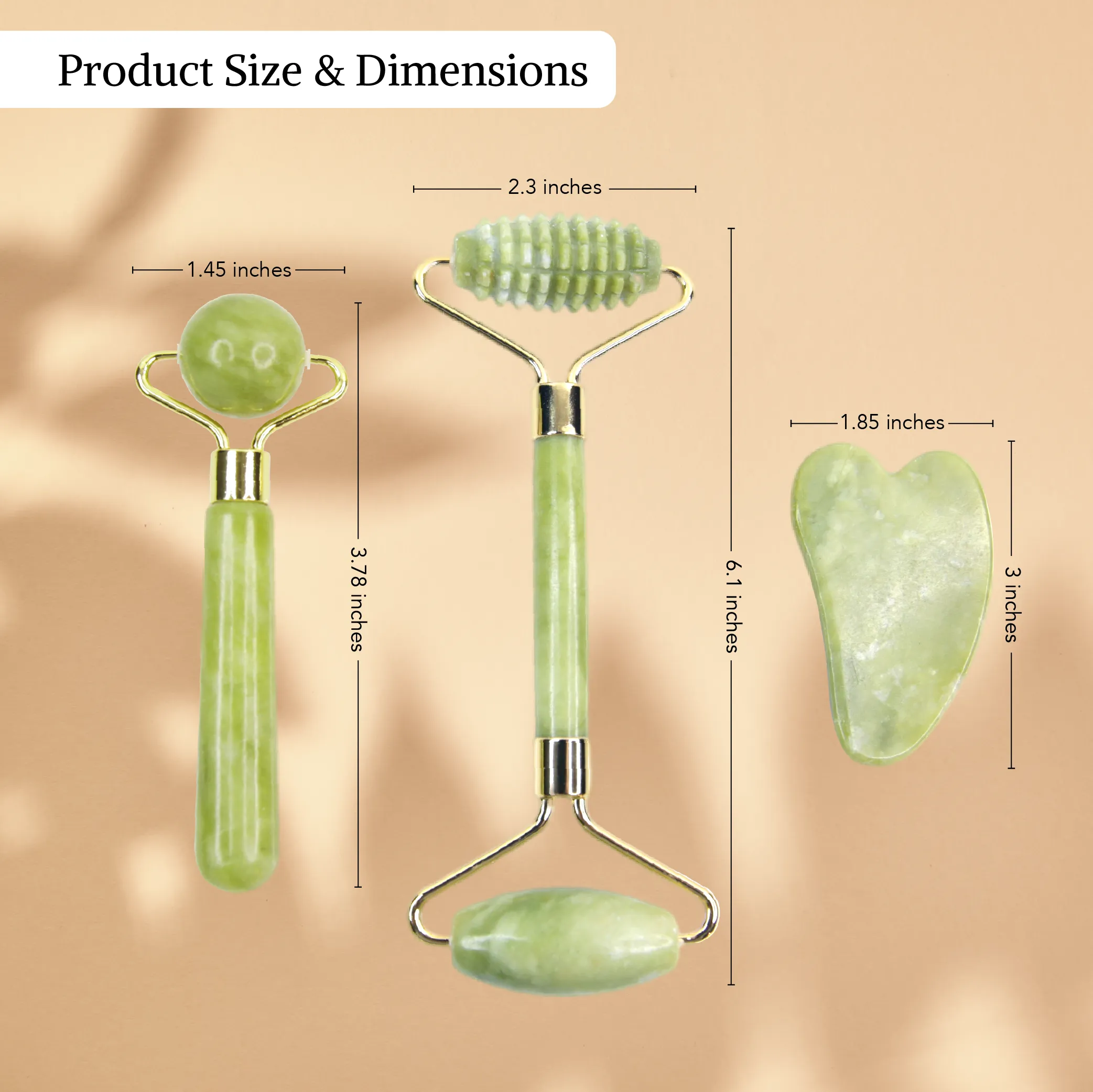 Natural Jade Gua Sha, Face Roller and Eye Roller Set