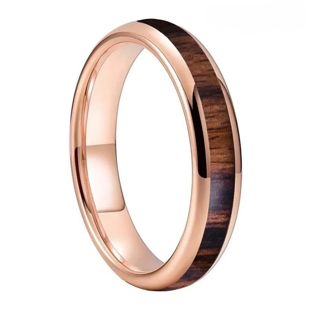 Natural Wood & Rose Gold Tungsten Wedding Ring (4mm)