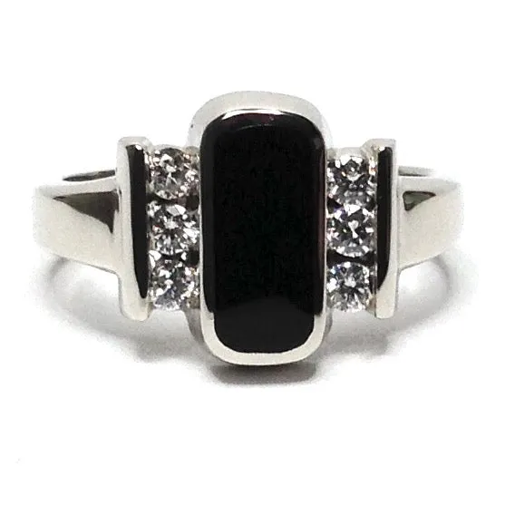 Onyx Oval Inlaid .24Ctw Diamond Ring