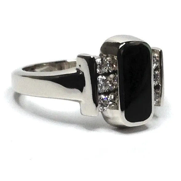 Onyx Oval Inlaid .24Ctw Diamond Ring