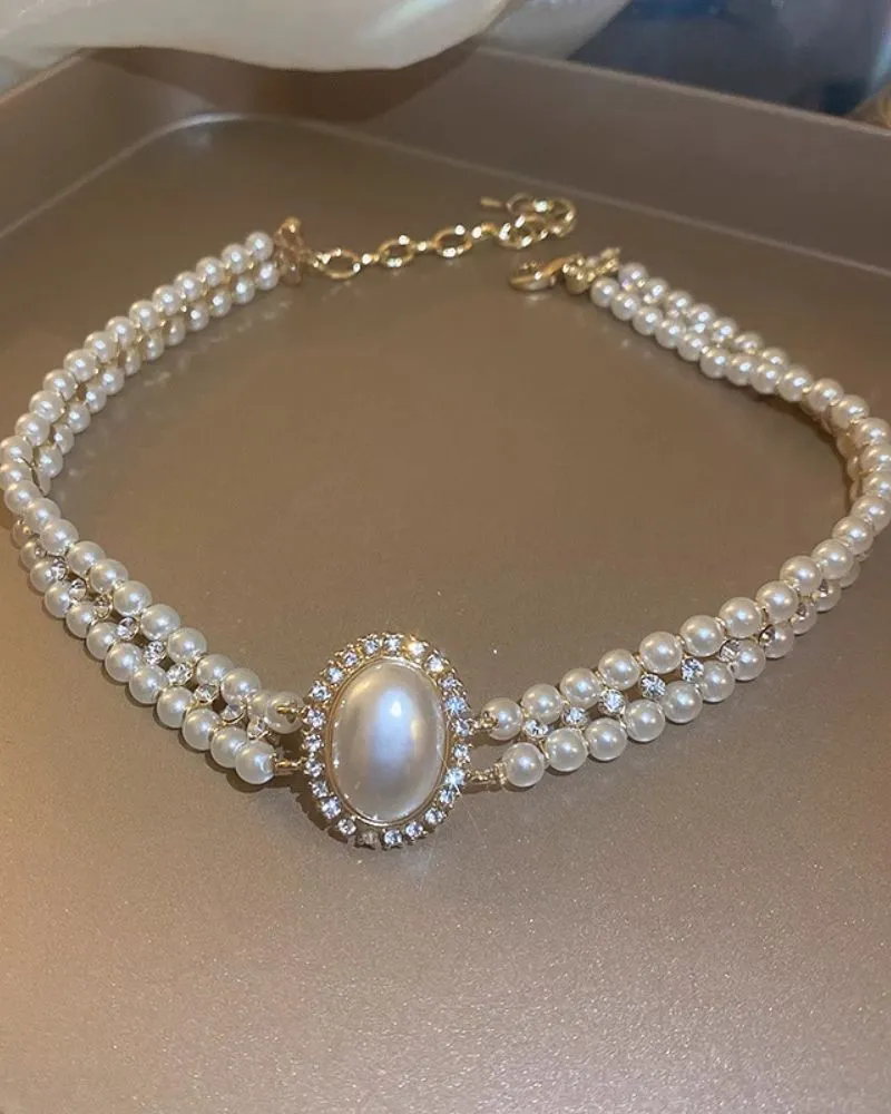 Oval Pearl Temperament Necklace Retro Palace Style Versatile Necklace