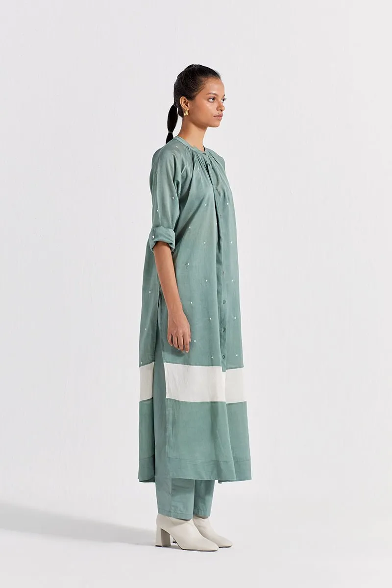 Panel Gather Neck Shirt Co-ord (set of 2) - Jade