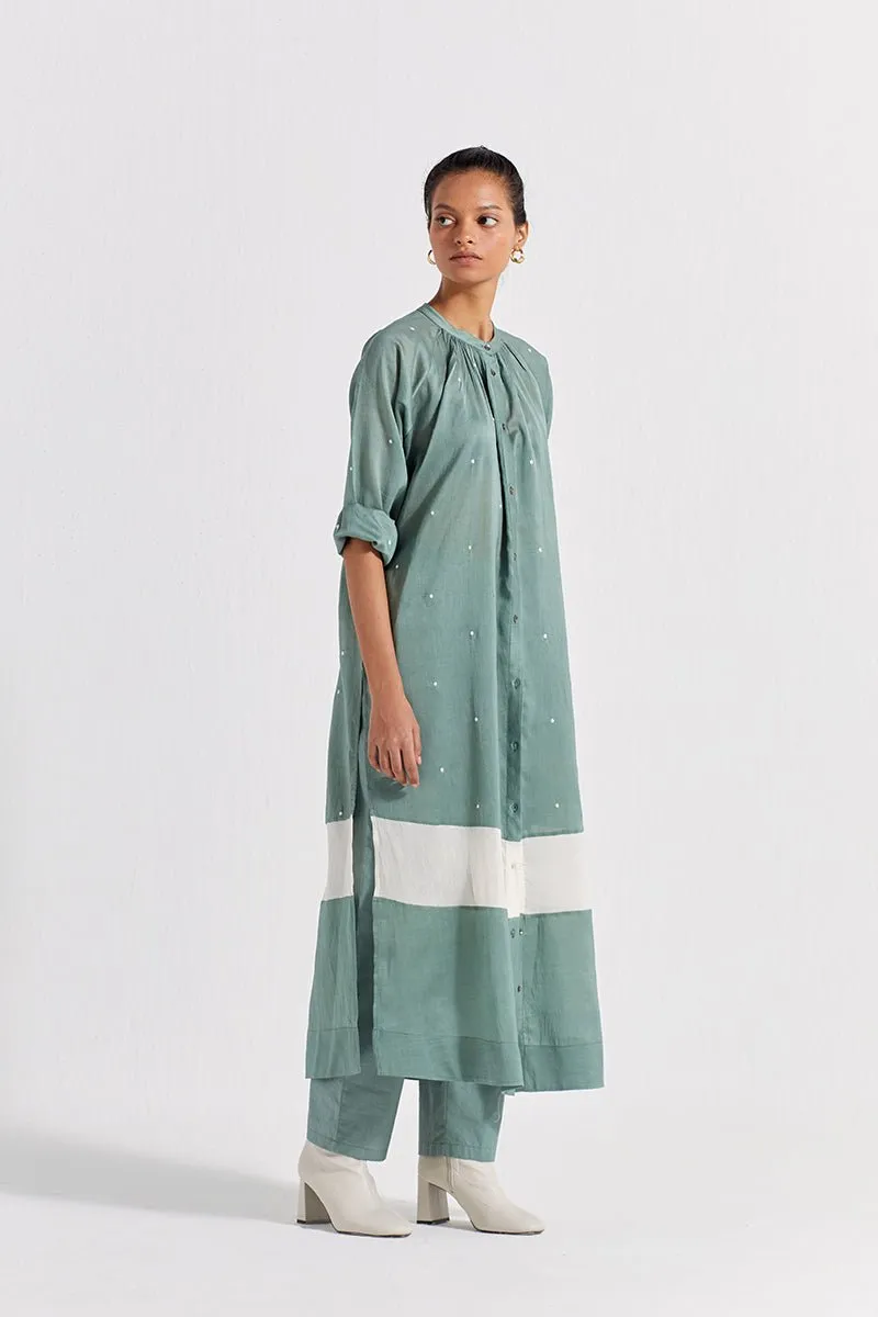 Panel Gather Neck Shirt Co-ord (set of 2) - Jade