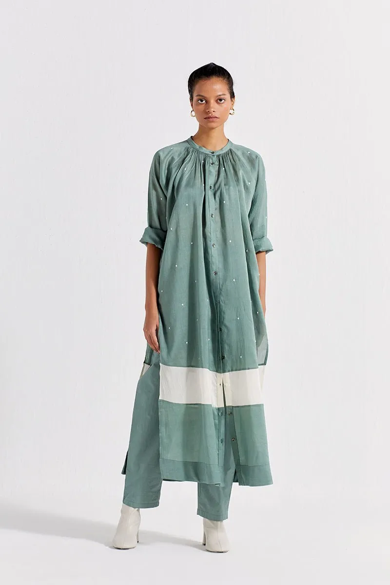 Panel Gather Neck Shirt Co-ord (set of 2) - Jade