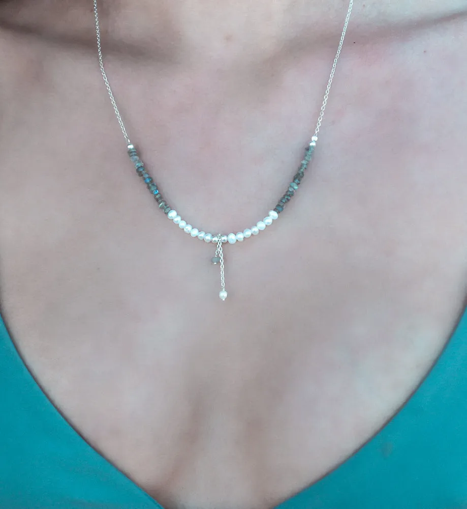 Pearl Labradorite Sterling Silver Necklace