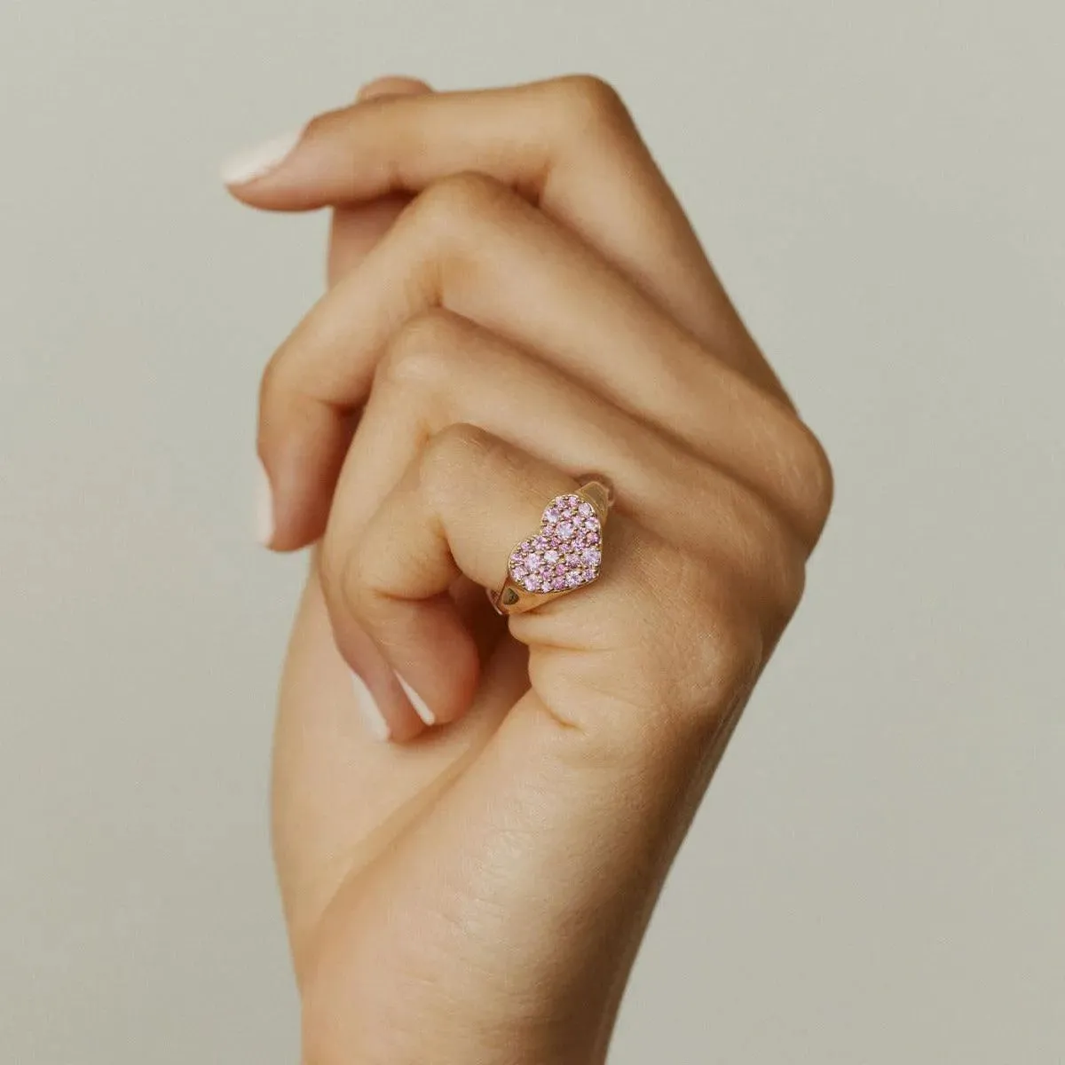 Pink Sapphire Smushed Heart Pinky Ring