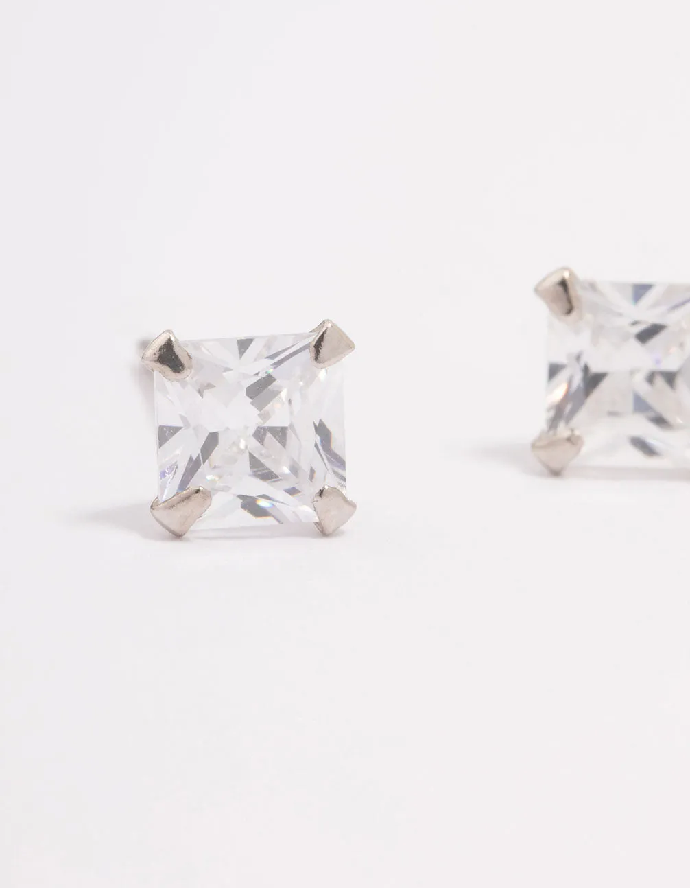 Platinum Sterling Silver Square Cubic Zirconia Stud Earrings