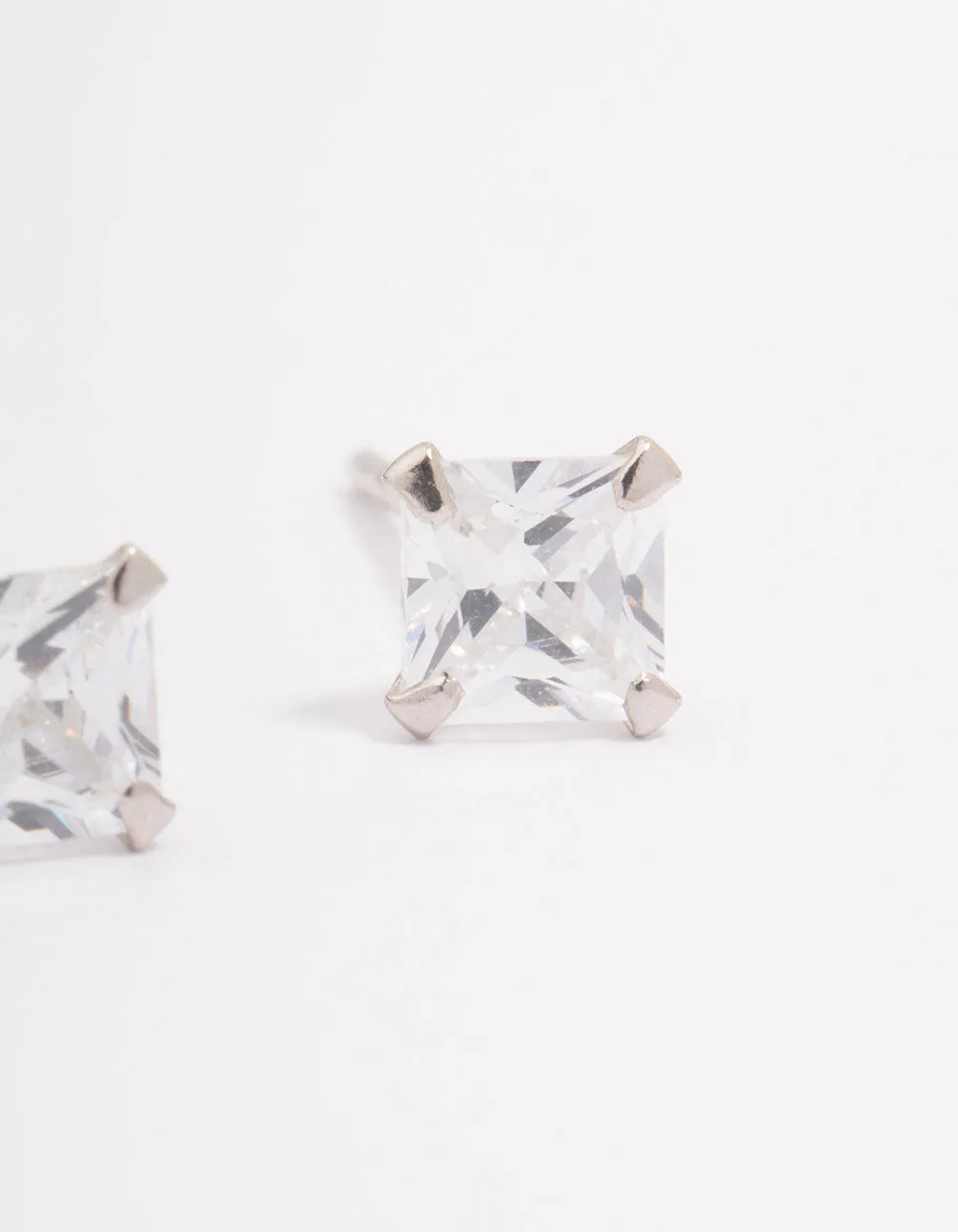 Platinum Sterling Silver Square Cubic Zirconia Stud Earrings