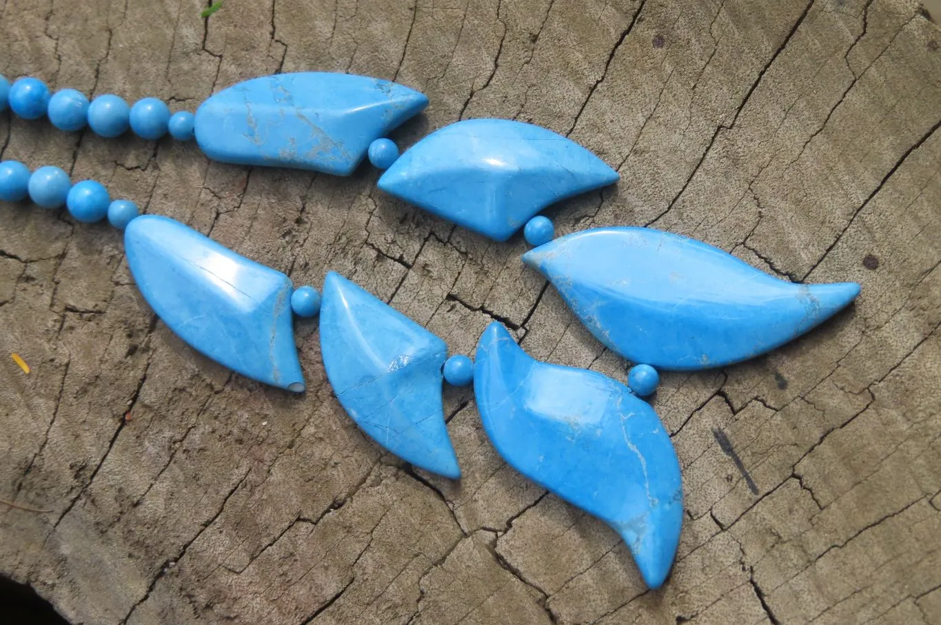 Polished Blue Turquenite - Howlite Fancy Leaf Necklace - Sold Per Pair - From Zimbabwe