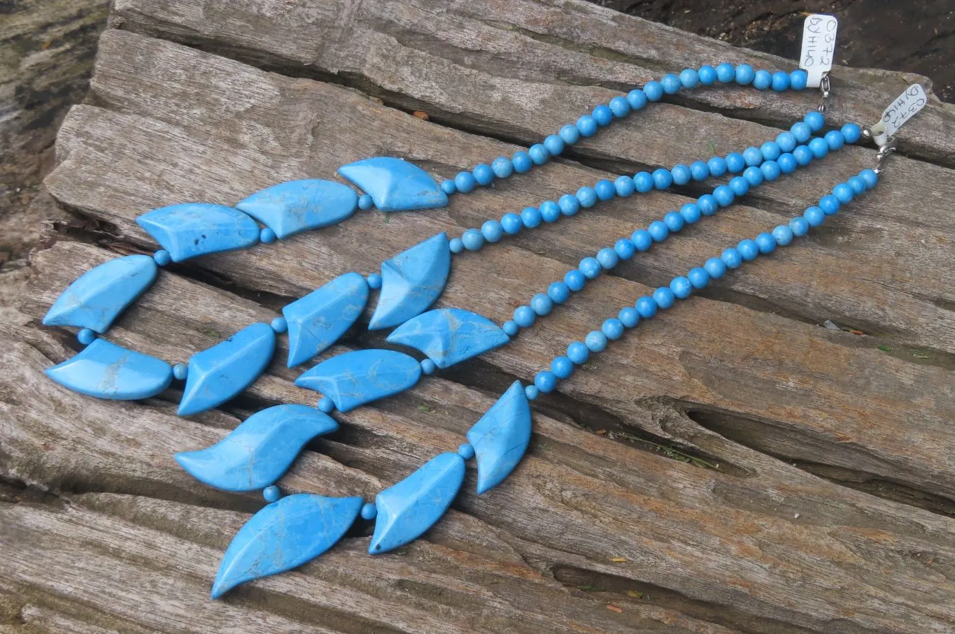 Polished Blue Turquenite - Howlite Fancy Leaf Necklace - Sold Per Pair - From Zimbabwe