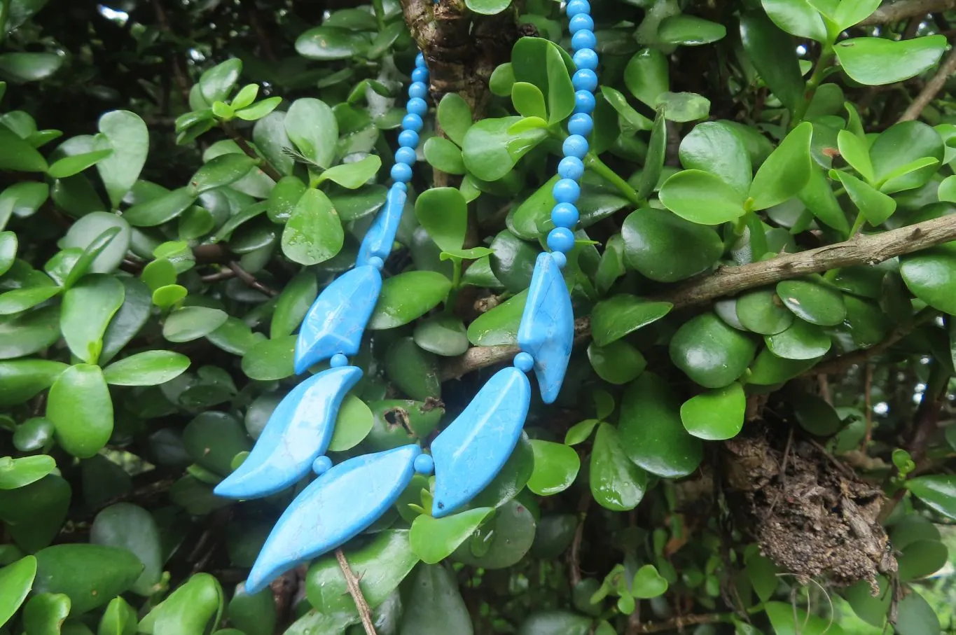 Polished Blue Turquenite - Howlite Fancy Leaf Necklace - Sold Per Pair - From Zimbabwe