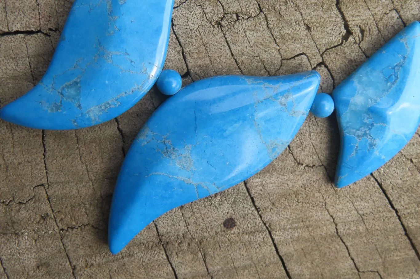 Polished Blue Turquenite - Howlite Fancy Leaf Necklace - Sold Per Pair - From Zimbabwe