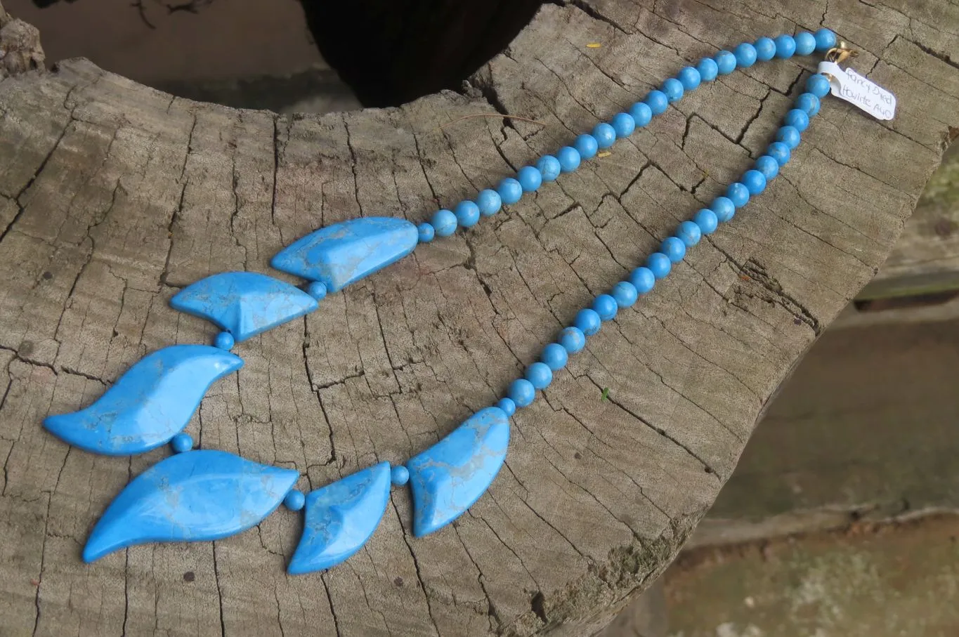 Polished Blue Turquenite - Howlite Fancy Leaf Necklace - Sold Per Pair - From Zimbabwe