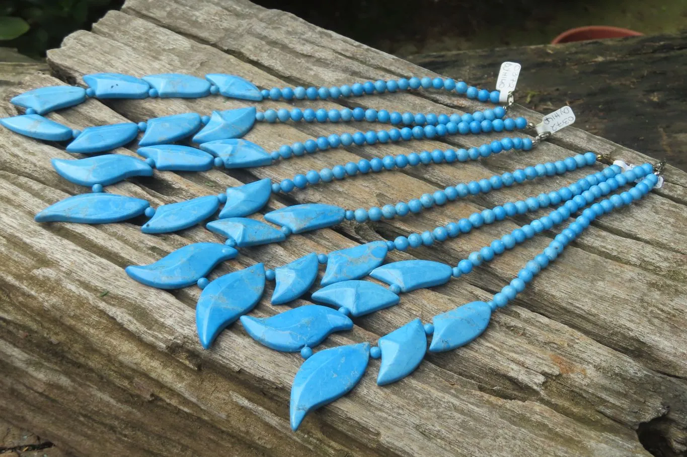 Polished Blue Turquenite - Howlite Fancy Leaf Necklace - Sold Per Pair - From Zimbabwe