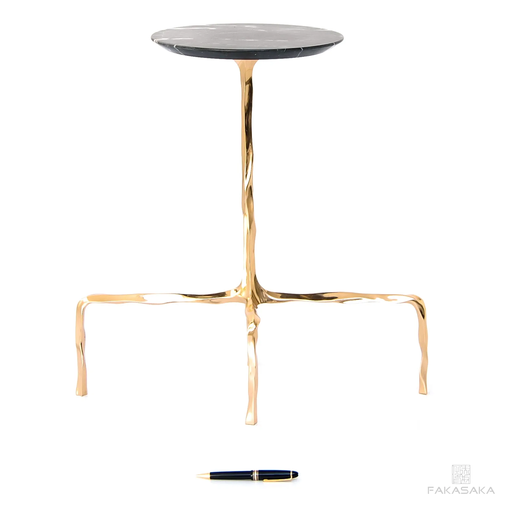 PRESLEY DRINK TABLE<br><br>NERO MARQUINA MARBLE<br>POLISHED BRONZE