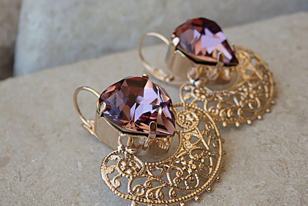 Purple heart earrings