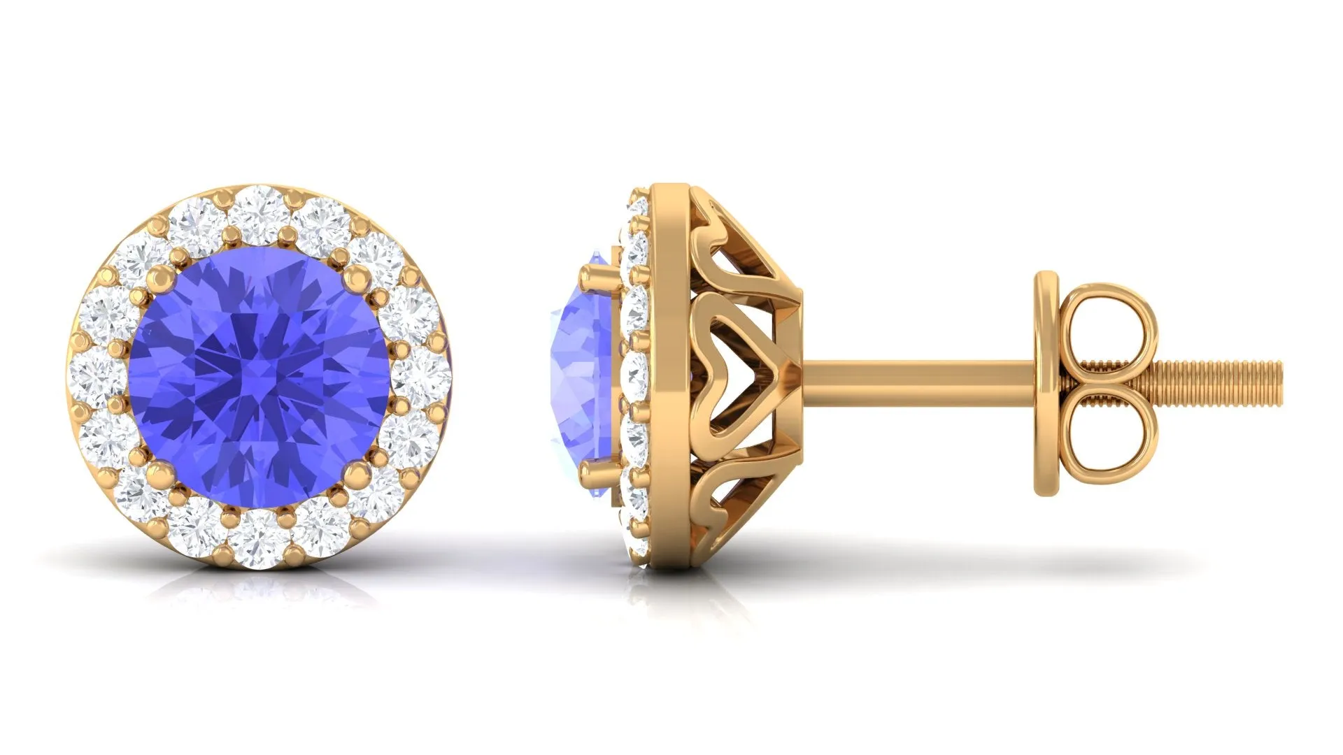 Real Tanzanite Halo Stud Earrings with Dimaond