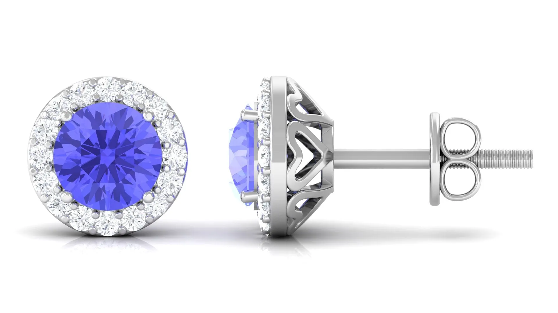 Real Tanzanite Halo Stud Earrings with Dimaond