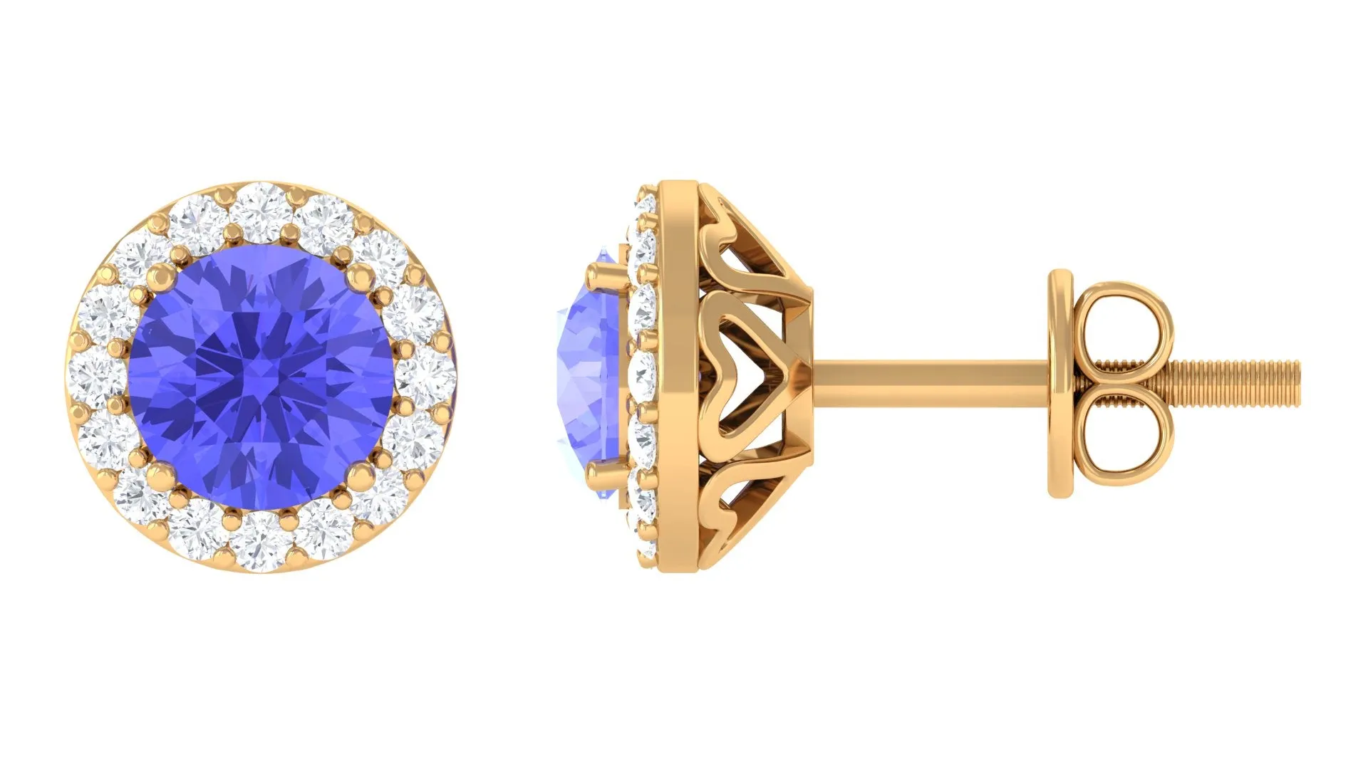 Real Tanzanite Halo Stud Earrings with Dimaond